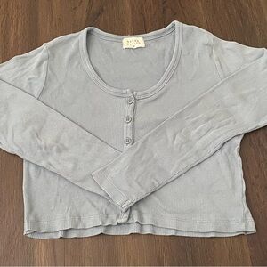 light blue button down crop long sleeve